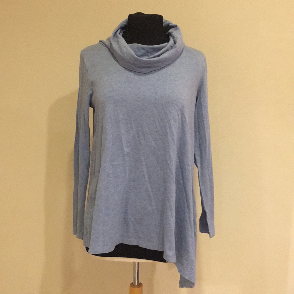 Asymmetrical cowlneck tunic top NWT cornflower